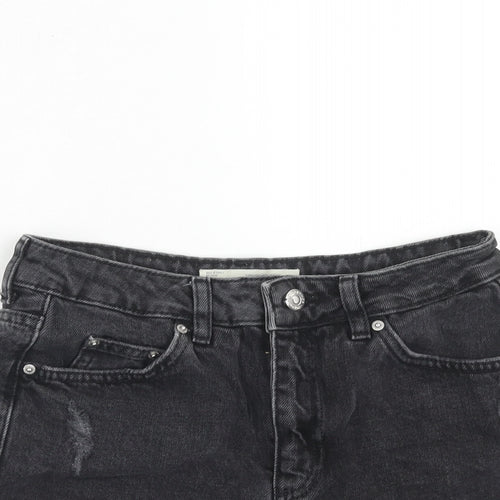 Topshop Womens Black Cotton Cut-Off Shorts Size 8 Regular Zip
