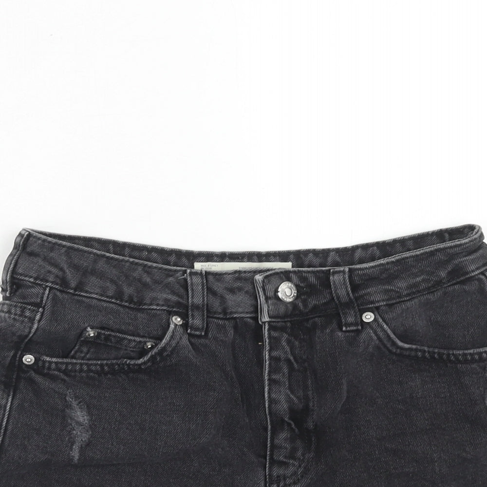 Topshop Womens Black Cotton Cut-Off Shorts Size 8 Regular Zip