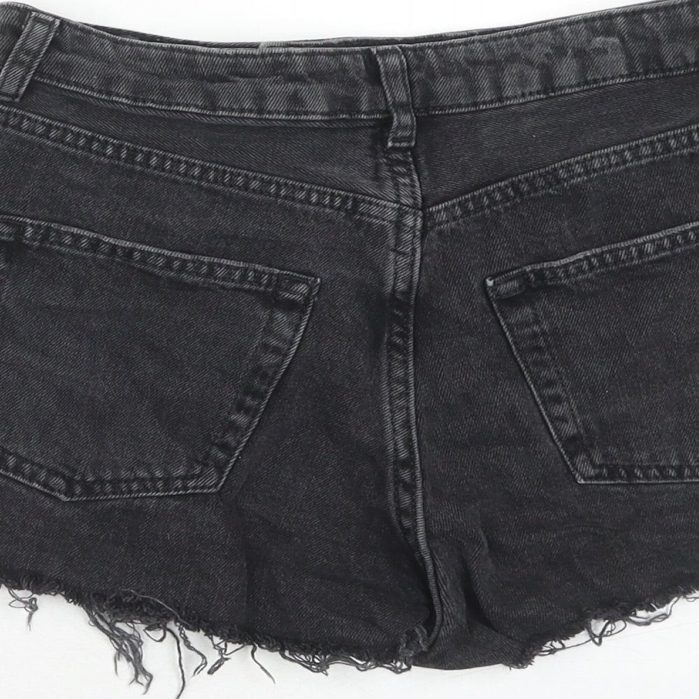 Topshop Womens Black Cotton Cut-Off Shorts Size 8 Regular Zip