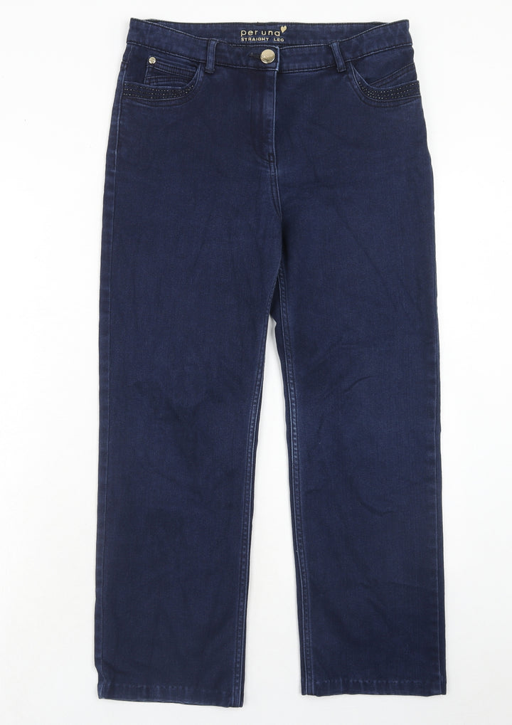 Marks and Spencer Womens Blue Cotton Straight Jeans Size 32 in Regular Zip