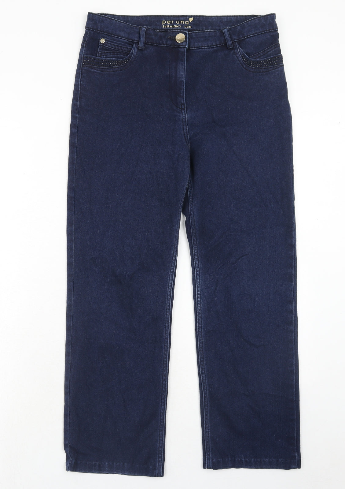Marks and Spencer Womens Blue Cotton Straight Jeans Size 32 in Regular Zip