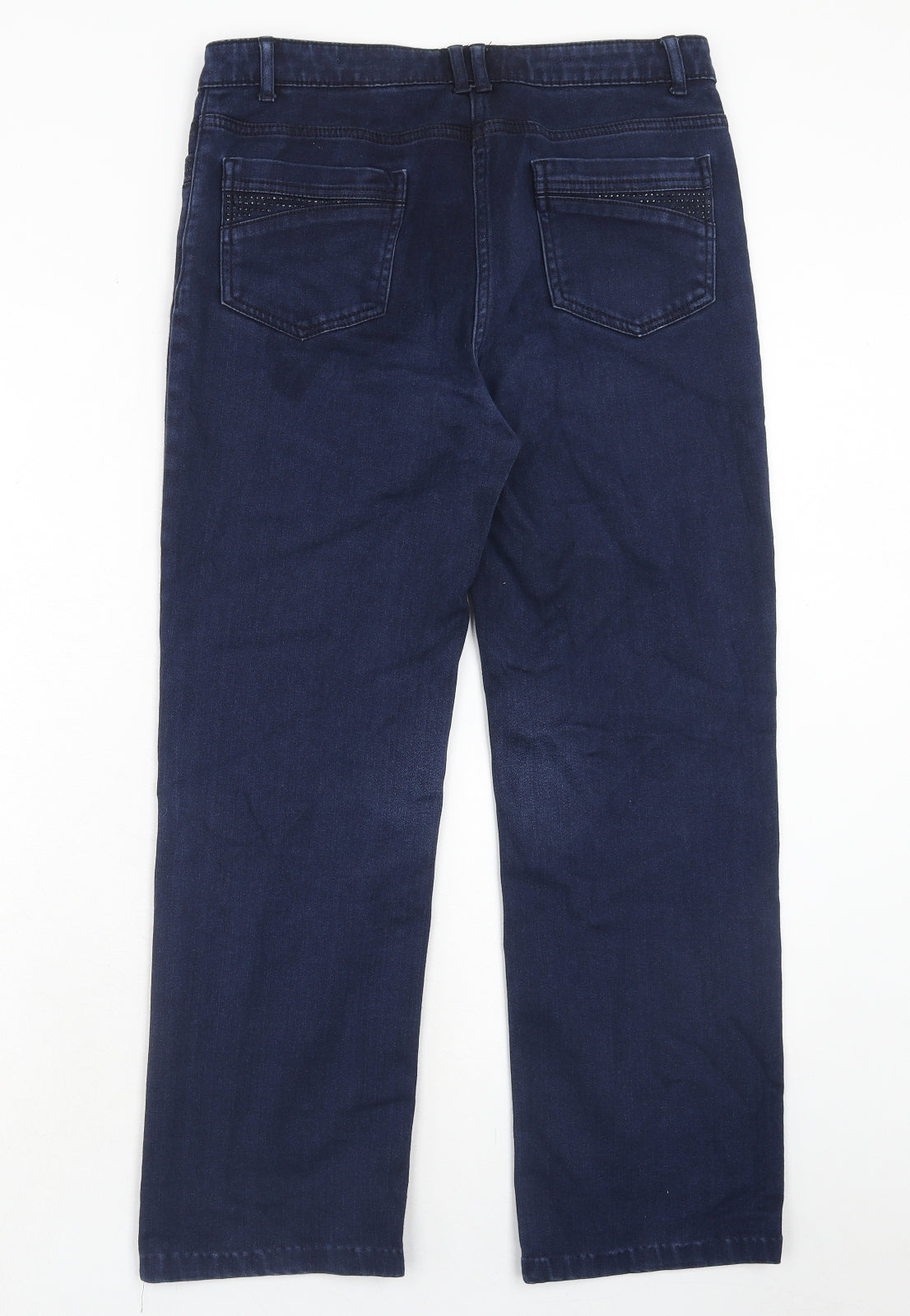 Marks and Spencer Womens Blue Cotton Straight Jeans Size 32 in Regular Zip