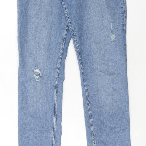 H&M Girls Blue Cotton Skinny Jeans Size 14-15 Years Regular Button - Distressed