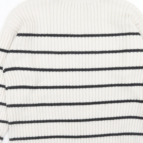 Marks and Spencer Womens White Round Neck Striped Acrylic Pullover Jumper Size S