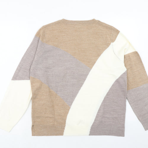 Marks and Spencer Womens Brown Round Neck Geometric Acrylic Pullover Jumper Size 16