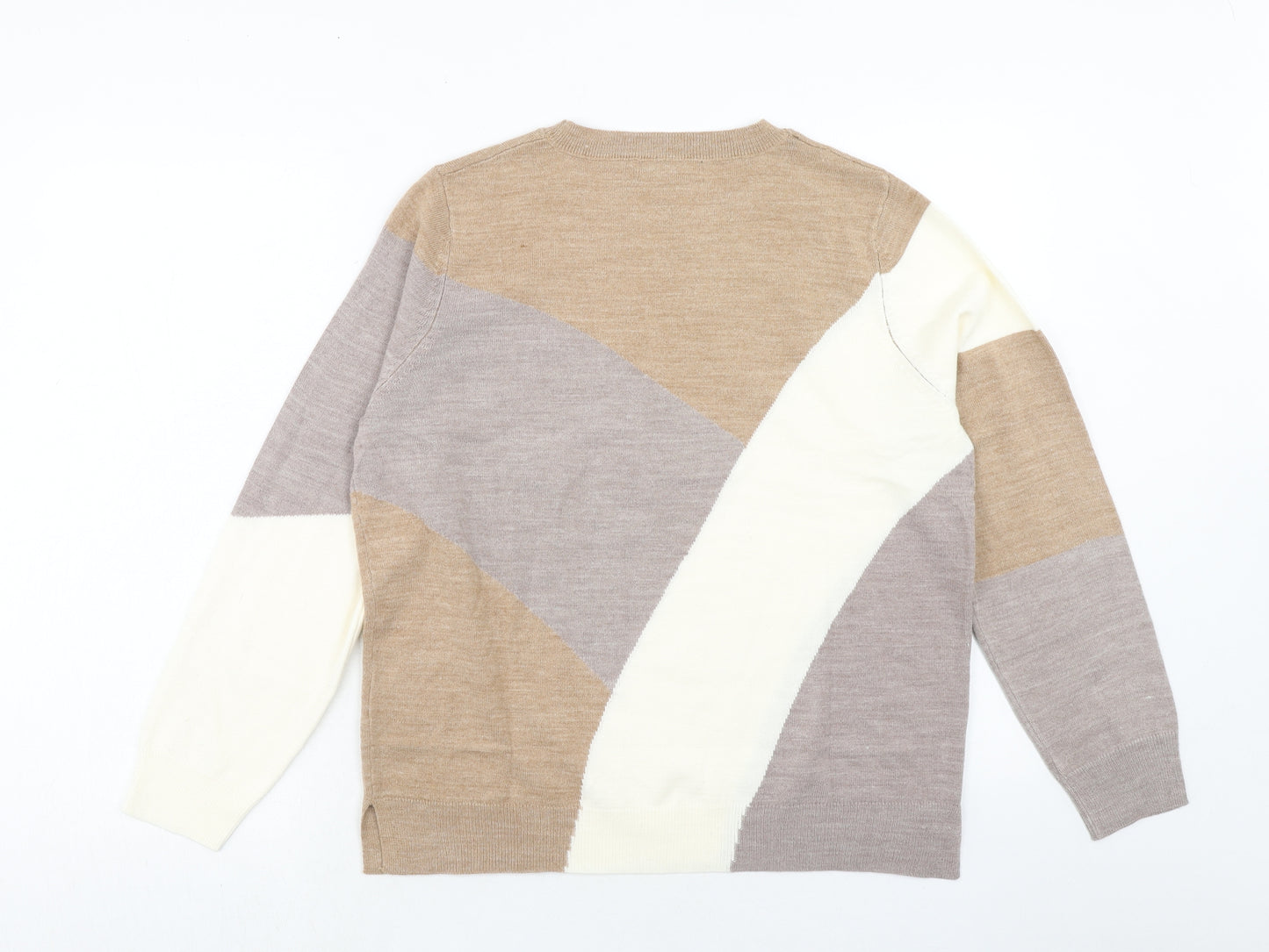 Marks and Spencer Womens Brown Round Neck Geometric Acrylic Pullover Jumper Size 16