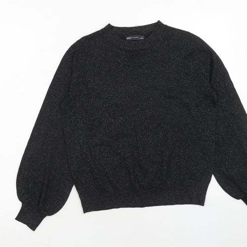 Marks and Spencer Womens Black Round Neck Polyester Pullover Jumper Size S