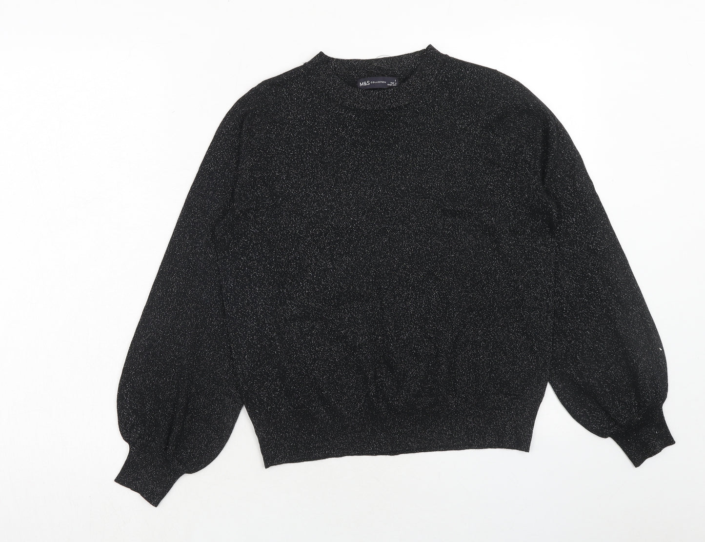 Marks and Spencer Womens Black Round Neck Polyester Pullover Jumper Size S