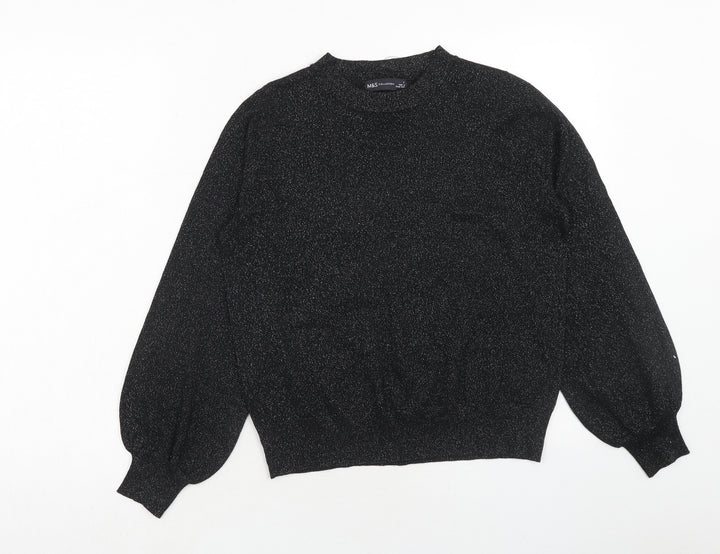 Marks and Spencer Womens Black Round Neck Polyester Pullover Jumper Size S