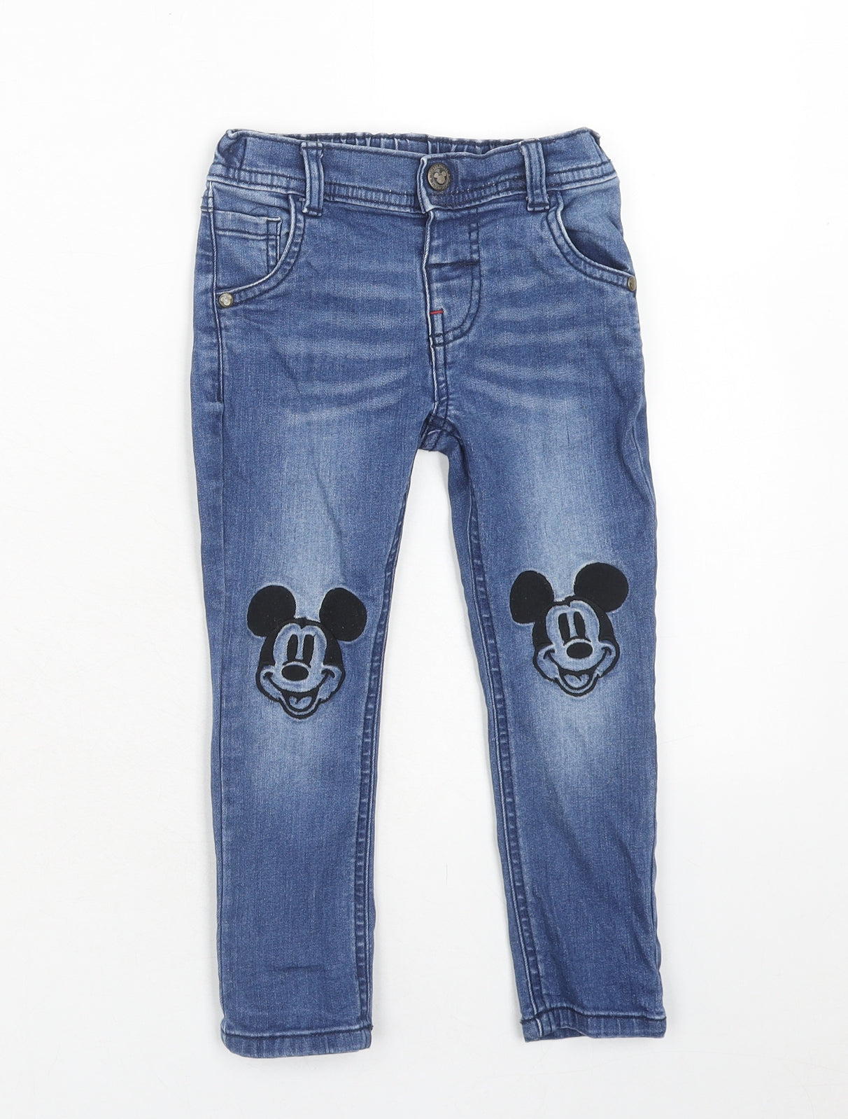 Disney Girls Blue Cotton Skinny Jeans Size 2-3 Years Regular Button - Mickey Mouse