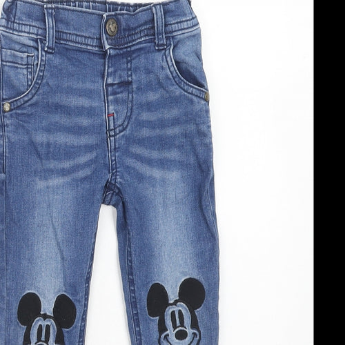 Disney Girls Blue Cotton Skinny Jeans Size 2-3 Years Regular Button - Mickey Mouse