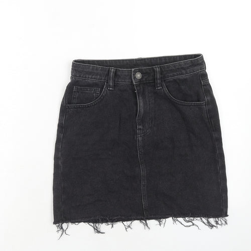 AsYou Womens Black Cotton A-Line Skirt Size 8 Zip