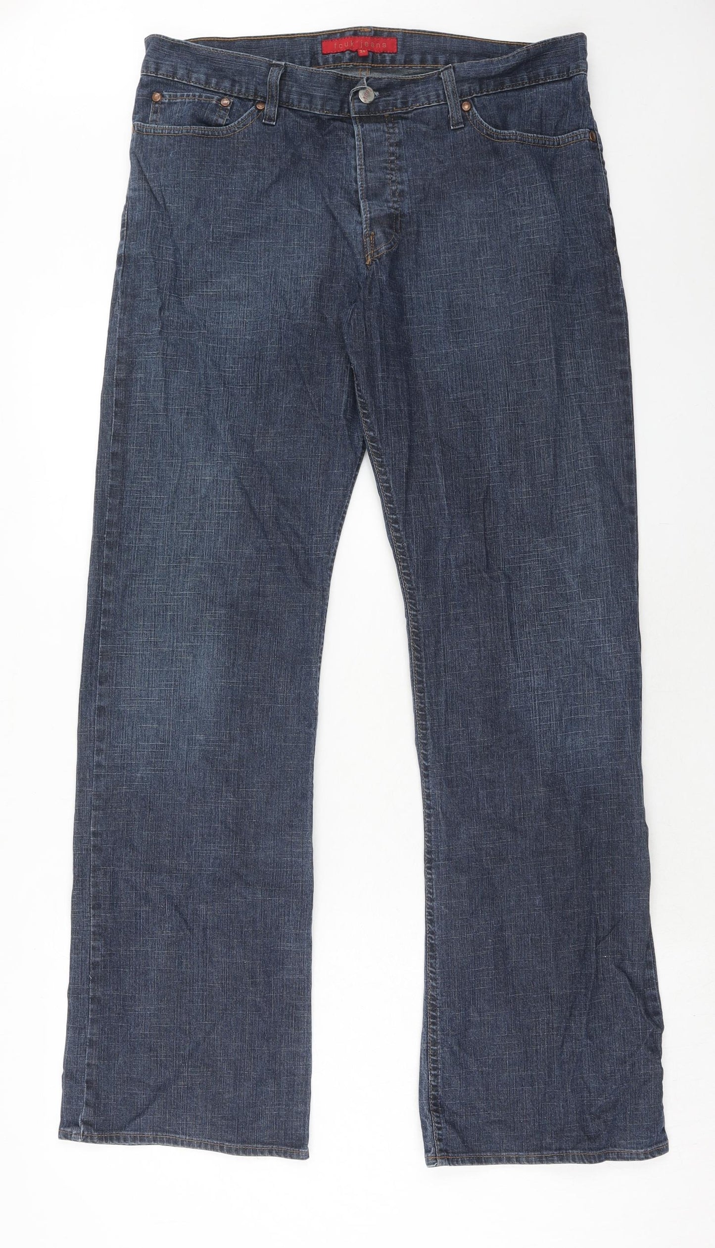 FCUK Jeans Mens Blue Cotton Bootcut Jeans Size 34 in Regular Zip