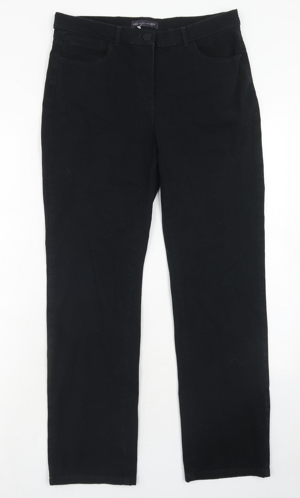 Marks and Spencer Womens Black Cotton Straight Jeans Size 12 Regular Zip
