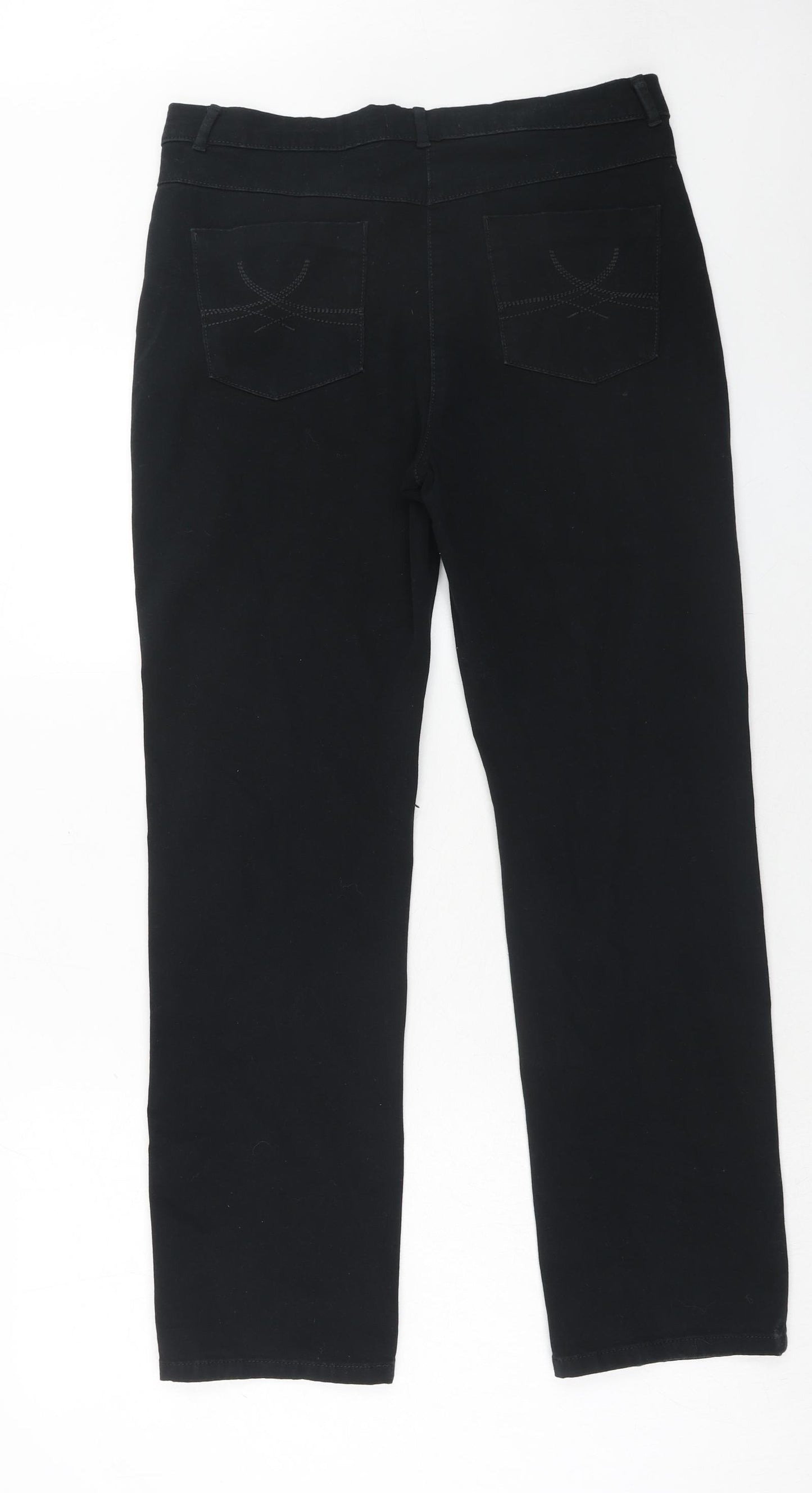 Marks and Spencer Womens Black Cotton Straight Jeans Size 12 Regular Zip