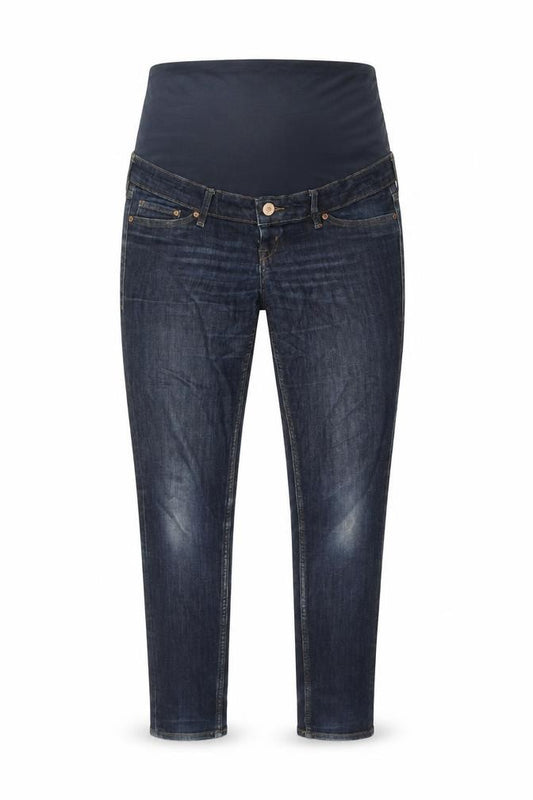 Front view of H&M women’s blue cotton skinny jeans, size UK 10, regular buckle