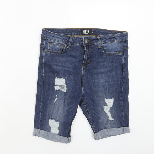 Hera Mens Blue Cotton Bermuda Shorts Size 28 in Regular Zip