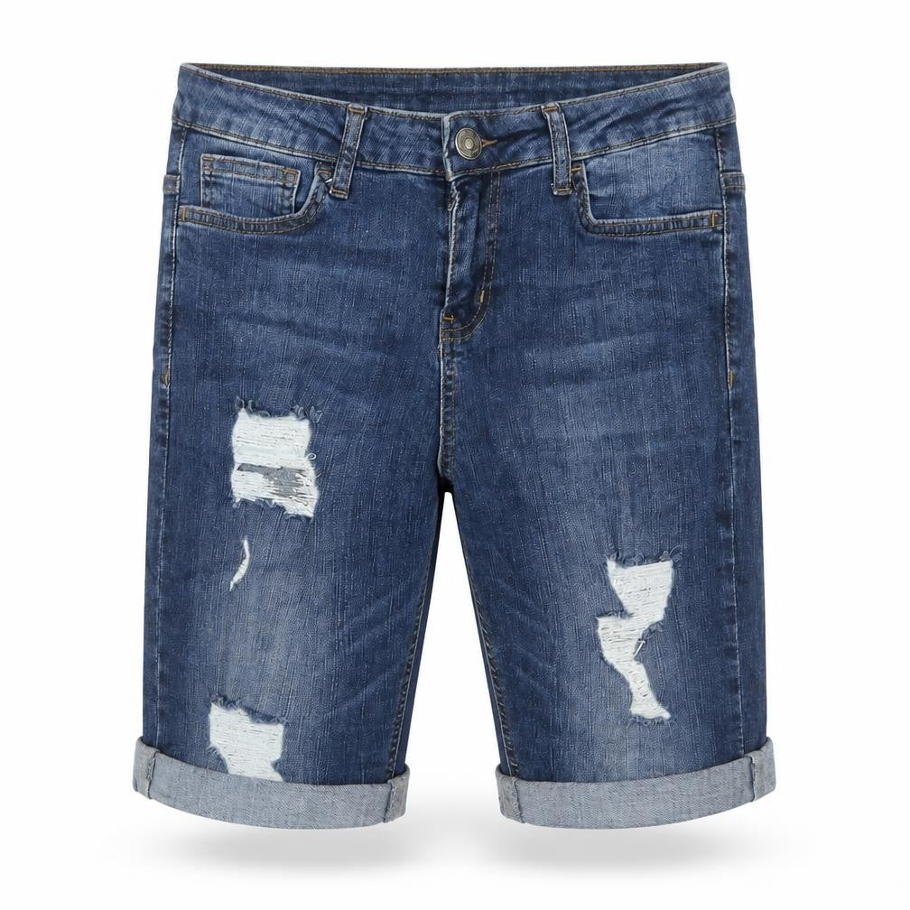 Front view of Hera men’s blue cotton bermuda shorts, size 28, in regular zip