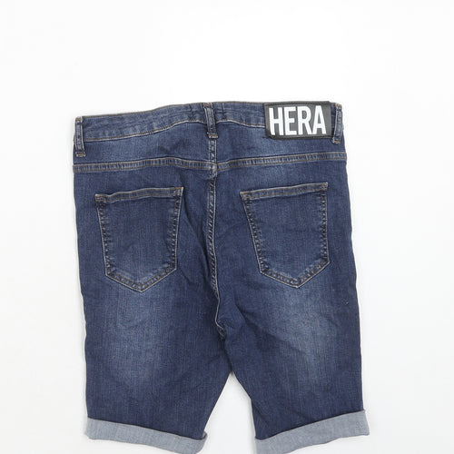Hera Mens Blue Cotton Bermuda Shorts Size 28 in Regular Zip