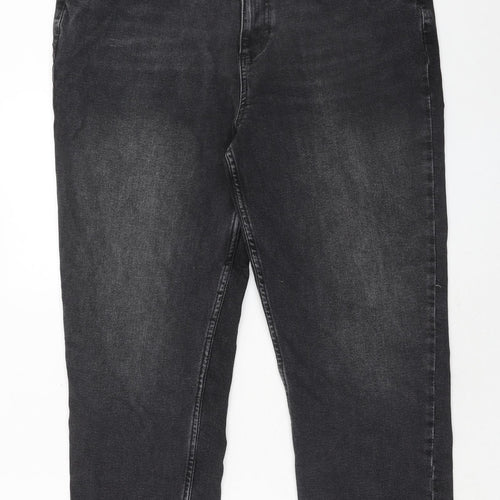 Fat Face Womens Black Cotton Cropped Jeans Size 16 Regular Zip