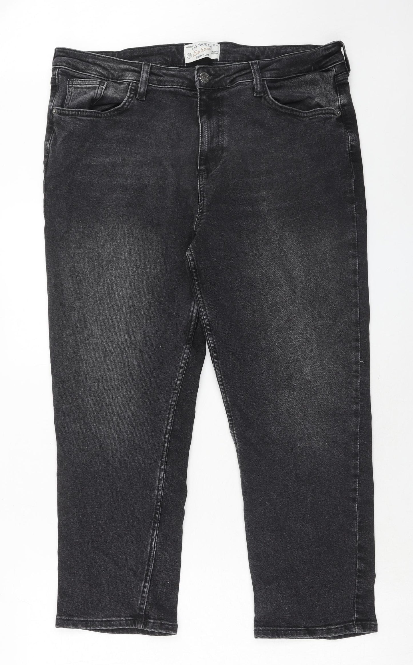 Fat Face Womens Black Cotton Cropped Jeans Size 16 Regular Zip