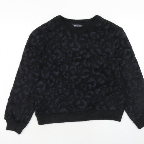 Marks and Spencer Womens Blue Round Neck Animal Print Polyester Pullover Jumper Size XS - Leopard Print