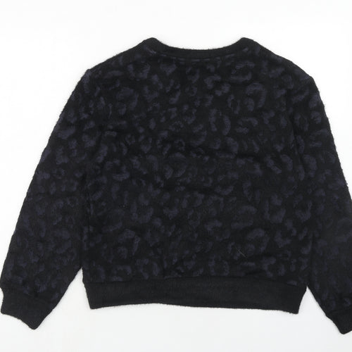 Marks and Spencer Womens Blue Round Neck Animal Print Polyester Pullover Jumper Size XS - Leopard Print
