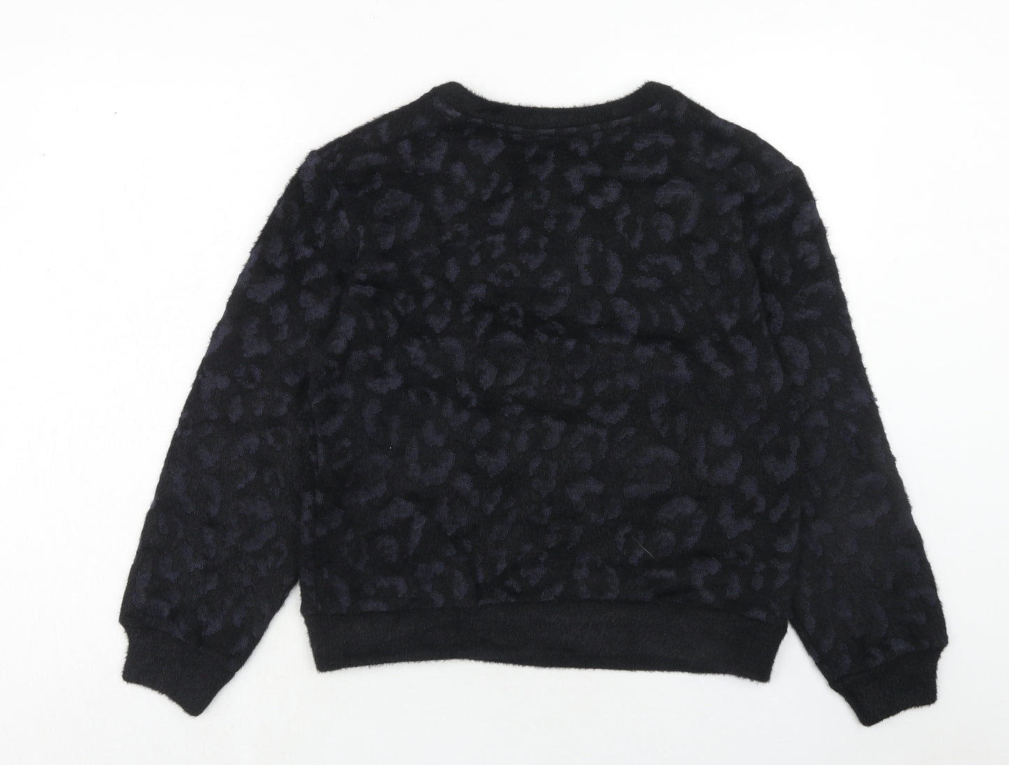 Marks and Spencer Womens Blue Round Neck Animal Print Polyester Pullover Jumper Size XS - Leopard Print