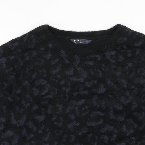 Marks and Spencer Womens Blue Round Neck Animal Print Polyester Pullover Jumper Size XS - Leopard Print