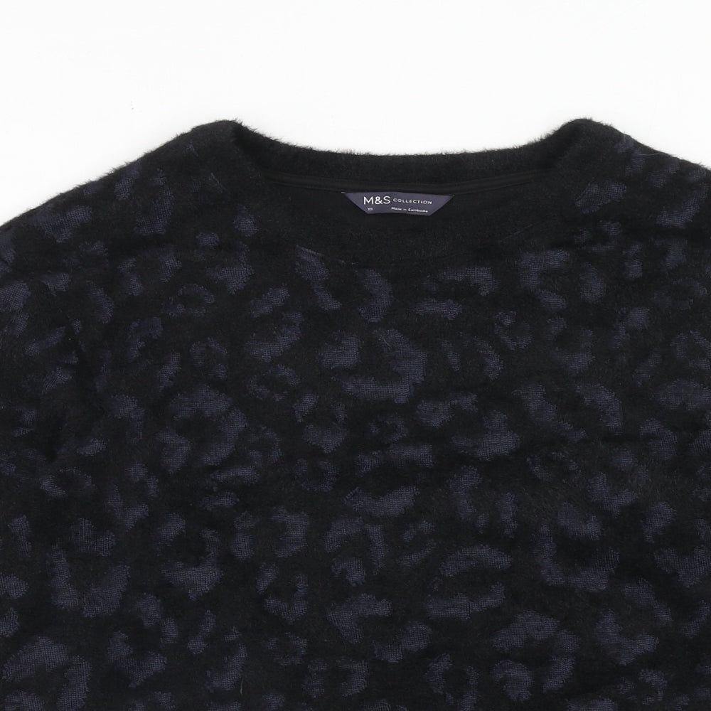 Marks and Spencer Womens Blue Round Neck Animal Print Polyester Pullover Jumper Size XS - Leopard Print