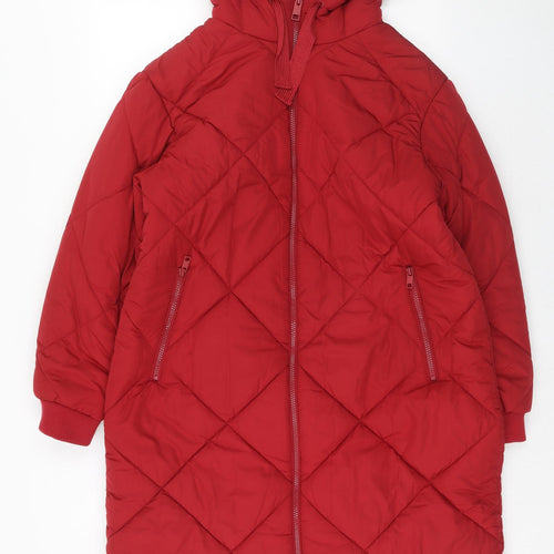 Marks and Spencer Womens Red Quilted Coat Size 14 Zip