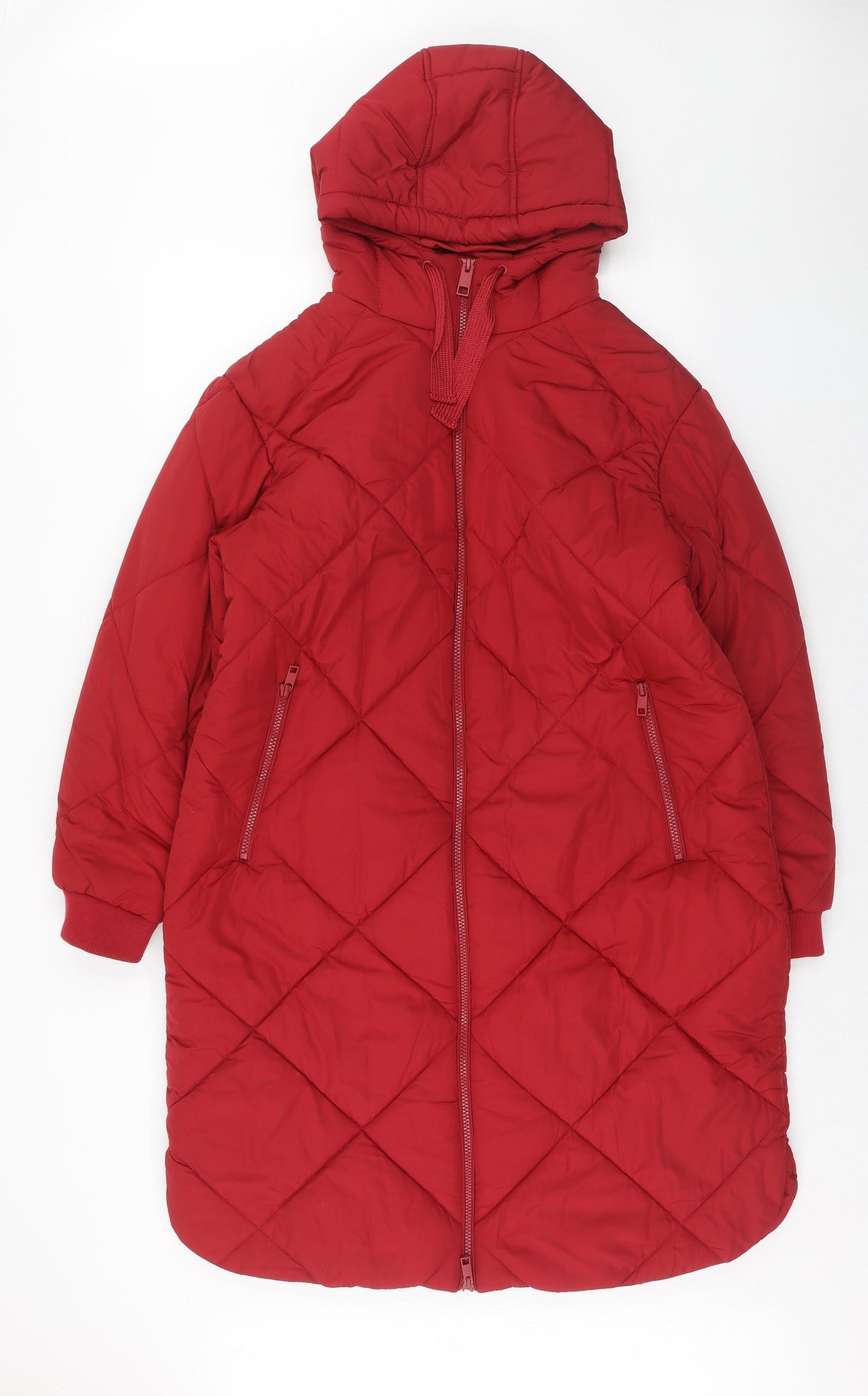 Marks and Spencer Womens Red Quilted Coat Size 14 Zip