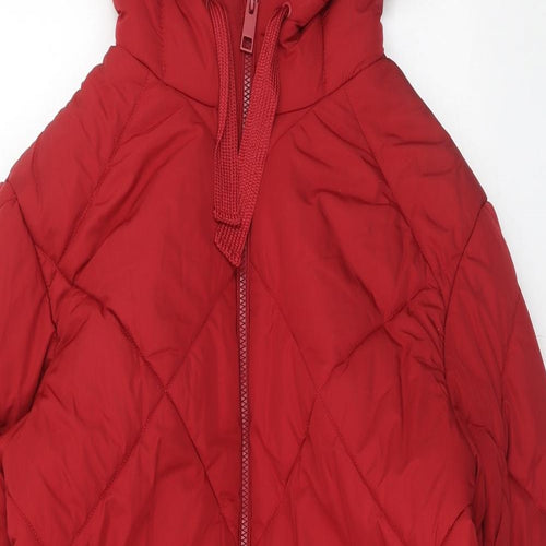 Marks and Spencer Womens Red Quilted Coat Size 14 Zip