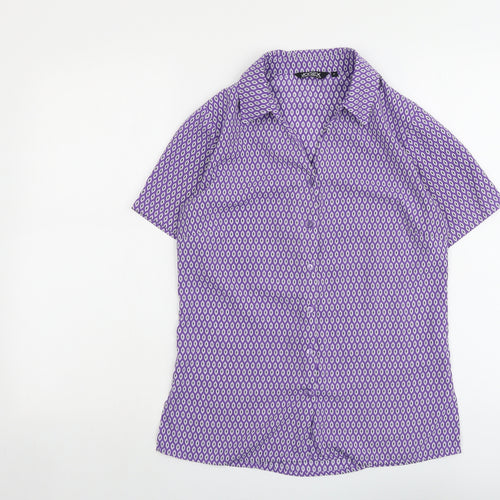 Vortex Womens Purple Geometric Polyester Basic Button-Up Size 6 Collared