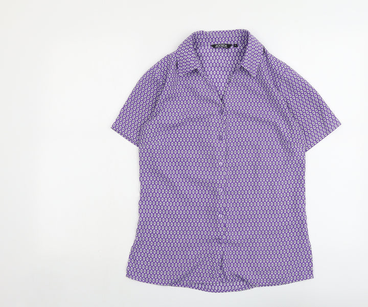 Vortex Womens Purple Geometric Polyester Basic Button-Up Size 6 Collared
