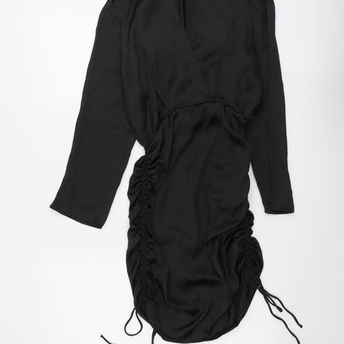 Zara Womens Black Polyester Shirt Dress Size XS Collared Zip