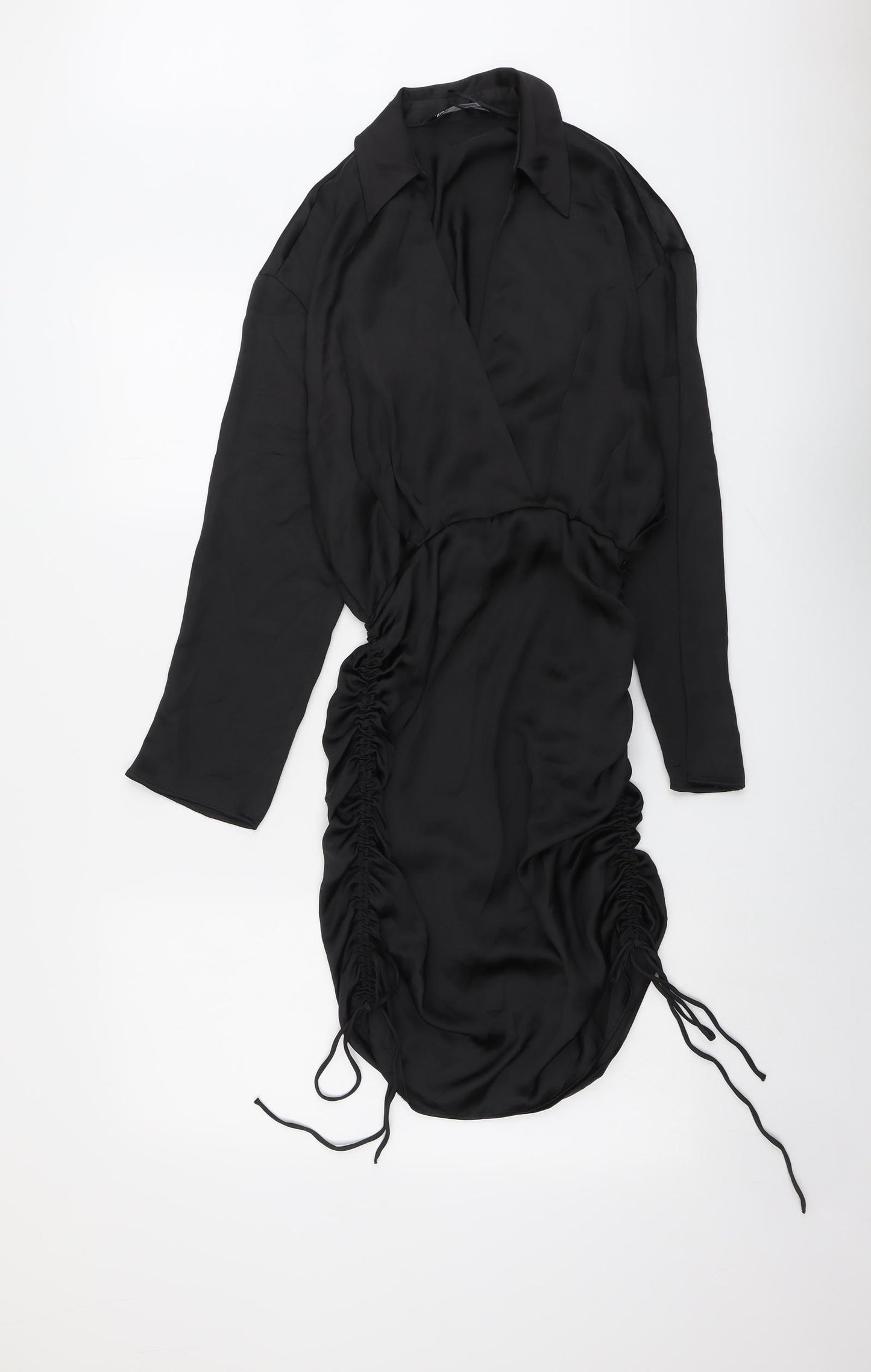 Zara Womens Black Polyester Shirt Dress Size XS Collared Zip