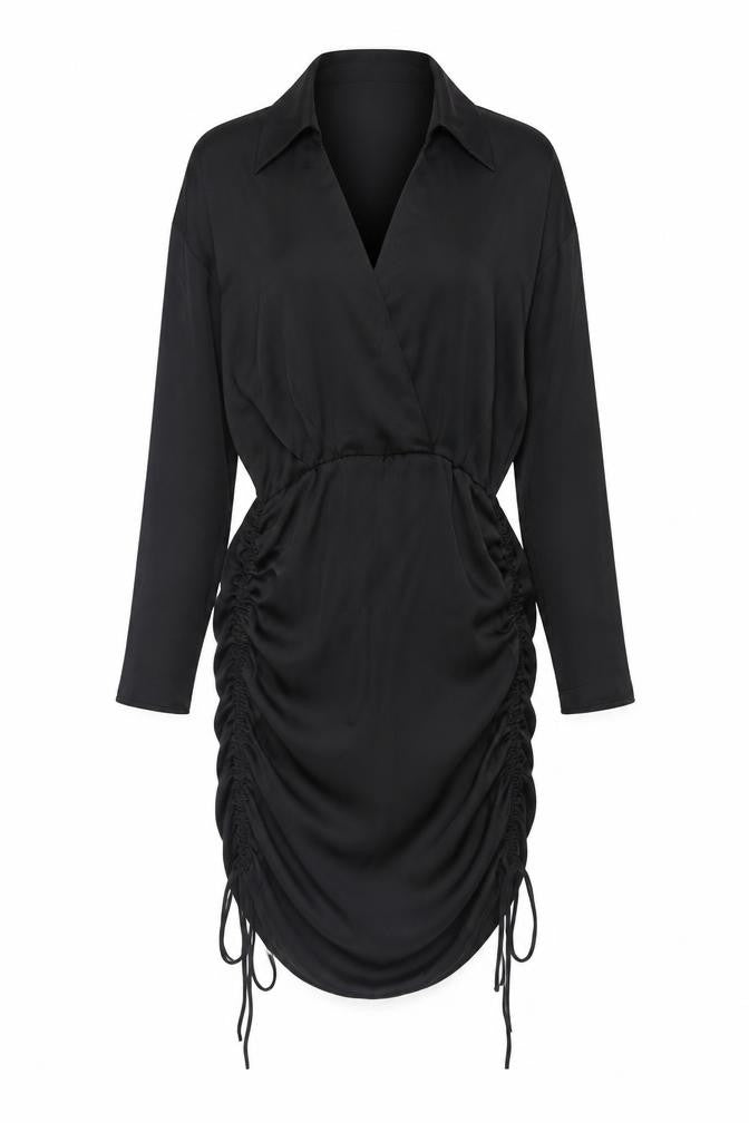 Zara Womens Black Polyester Shirt Dress Size XS Collared Zip