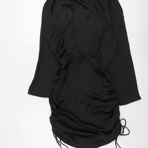 Zara Womens Black Polyester Shirt Dress Size XS Collared Zip