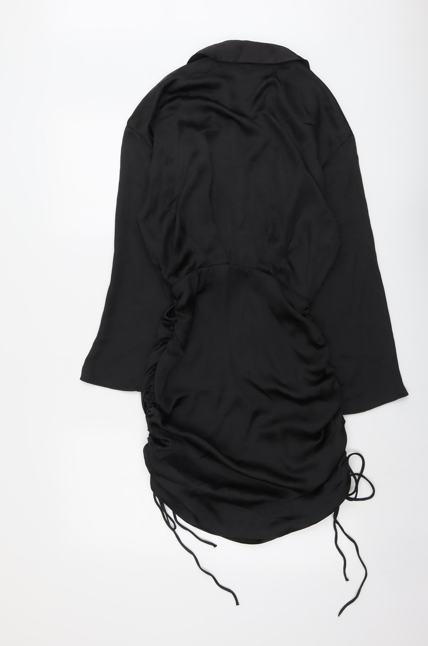 Zara Womens Black Polyester Shirt Dress Size XS Collared Zip