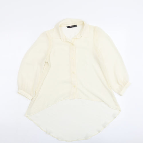 Miss Selfridge Womens Ivory Polyester Basic Button-Up Size 4 Collared - Asymmetric