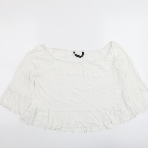 Zara Womens White Polyester Basic Blouse Size L Boat Neck