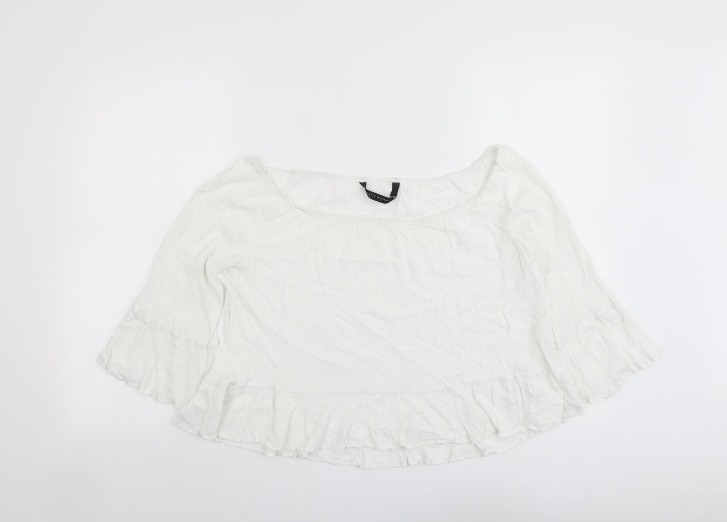 Zara Womens White Polyester Basic Blouse Size L Boat Neck