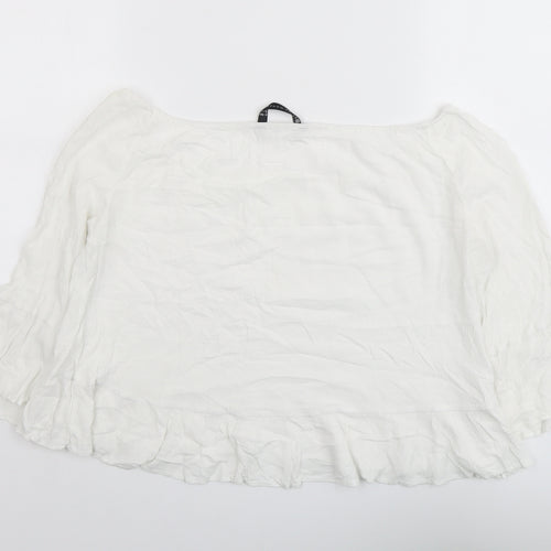 Zara Womens White Polyester Basic Blouse Size L Boat Neck