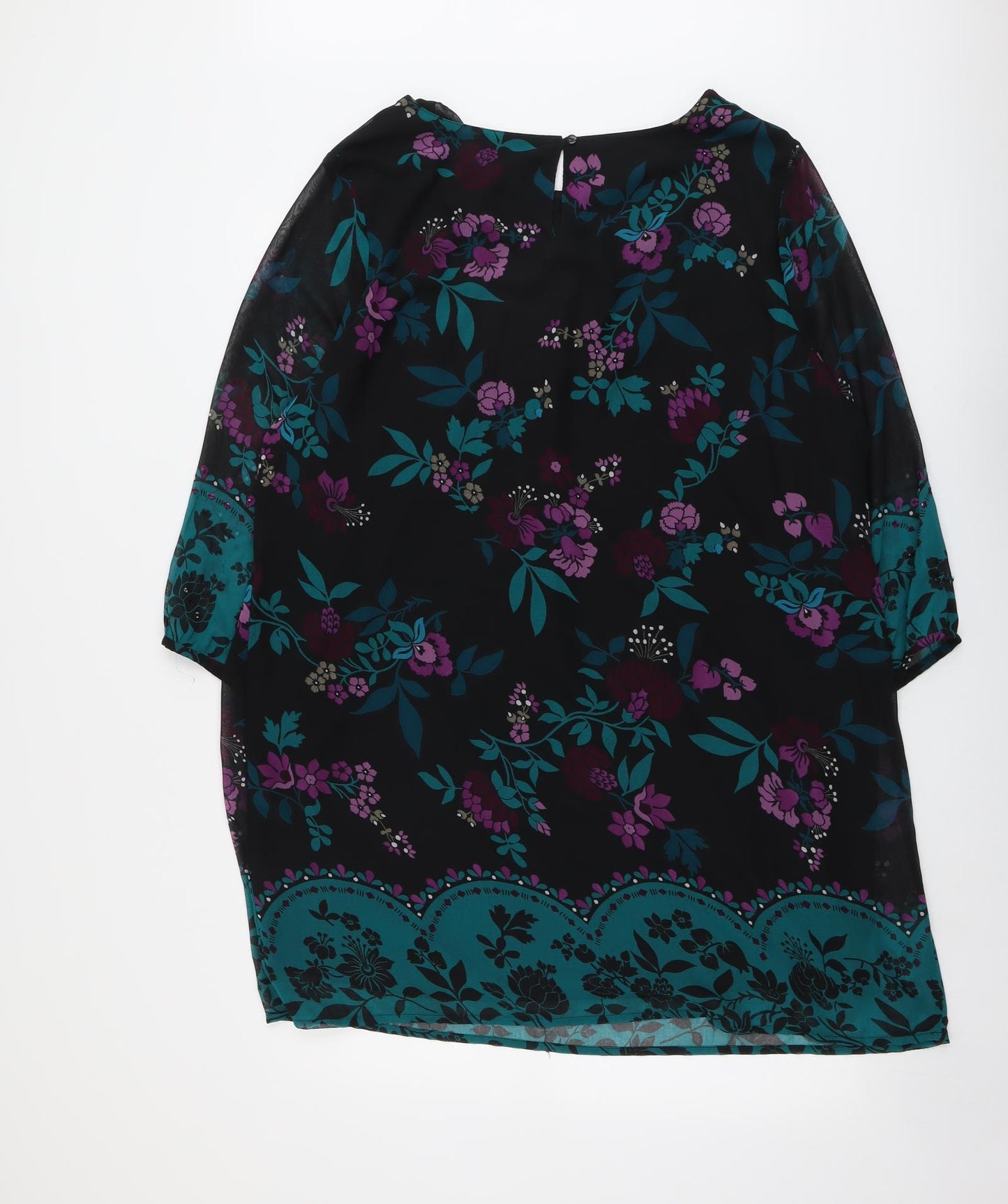 Debenhams Womens Black Floral Polyester A-Line Size 20 Boat Neck Button