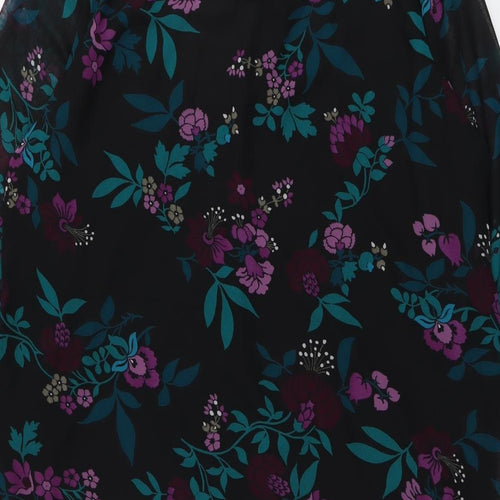 Debenhams Womens Black Floral Polyester A-Line Size 20 Boat Neck Button