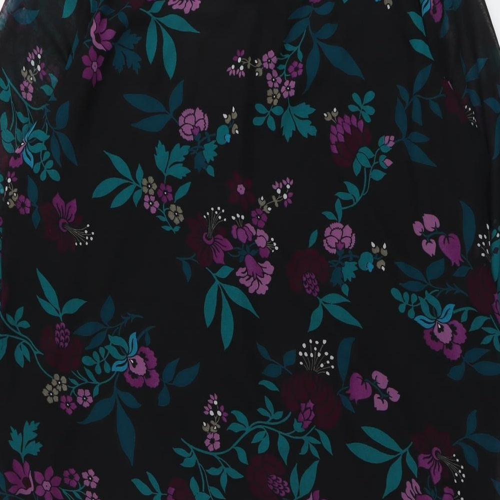Debenhams Womens Black Floral Polyester A-Line Size 20 Boat Neck Button