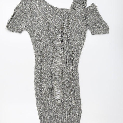 Moku Womens Grey Boat Neck Acrylic Pullover Jumper Size M - Cold Shoulder
