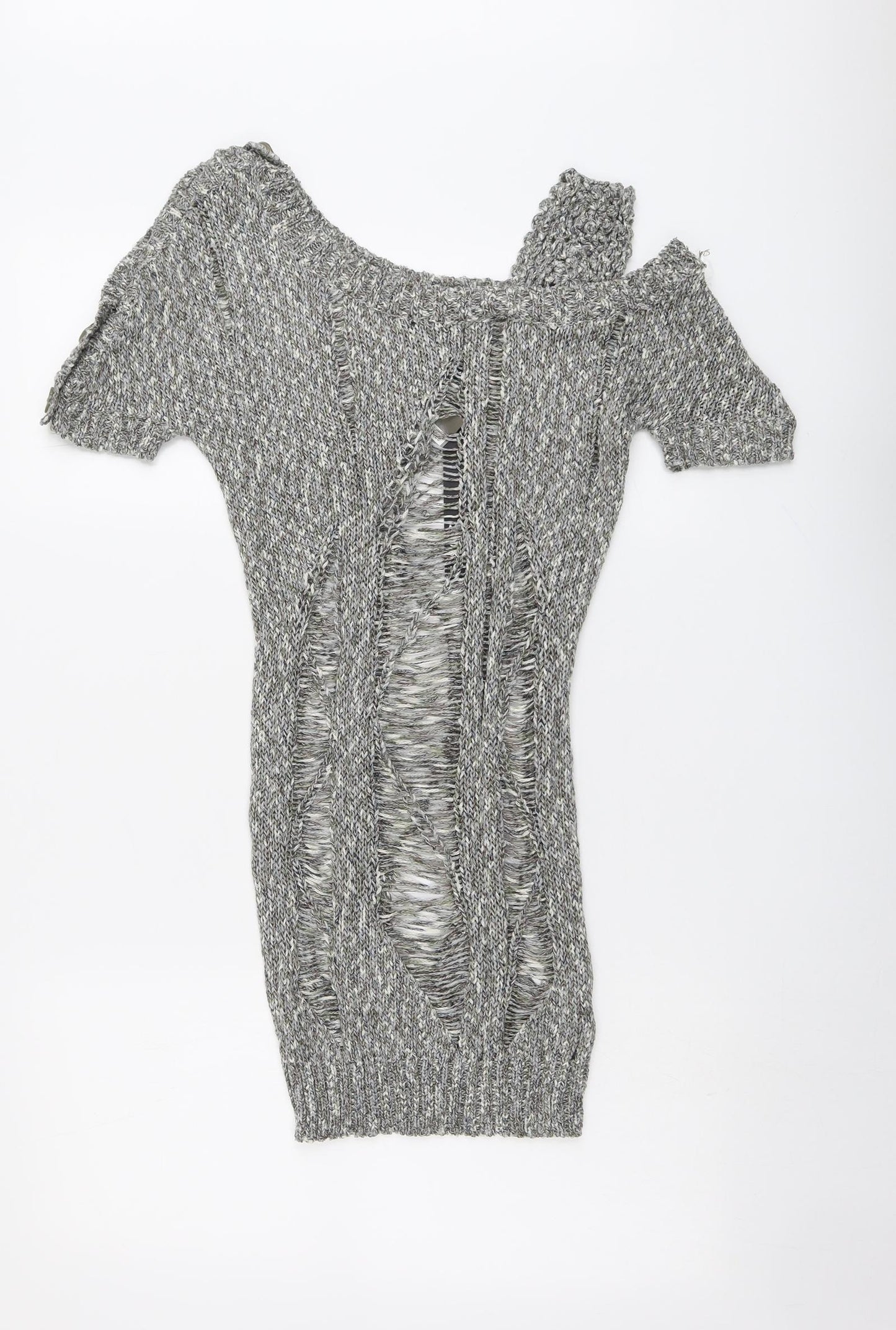 Moku Womens Grey Boat Neck Acrylic Pullover Jumper Size M - Cold Shoulder
