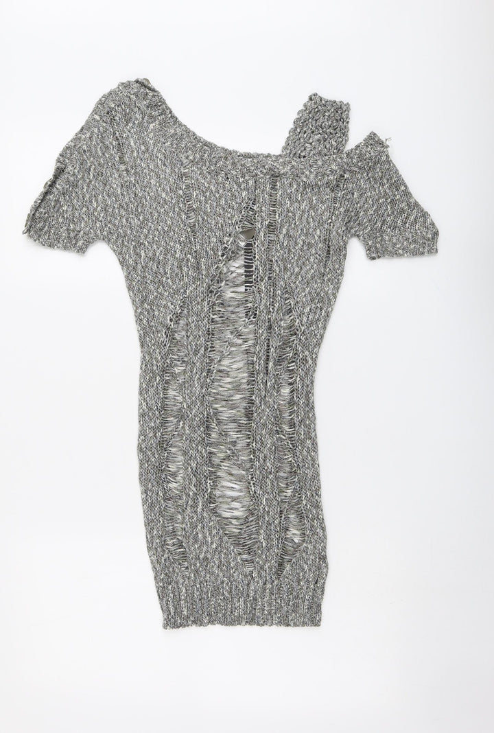 Moku Womens Grey Boat Neck Acrylic Pullover Jumper Size M - Cold Shoulder